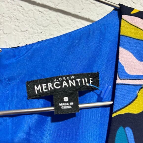 J Crew Mercantile A Line Faux Wrap Dress Blue 8 Colorful Floral Print Tropical - Picture 4 of 14